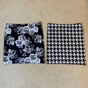 🌷3 for$25🌷Unbranded, US M, NWOT, Black & White Houndstooth/Floral Mini Skirts